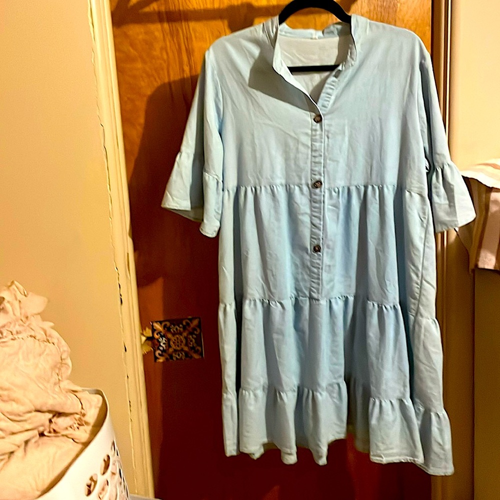 Blue Tiered Shirt Dress